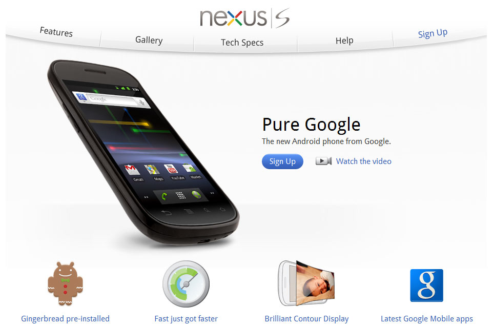 Website Google Nexus S in de lucht