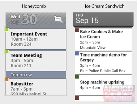 Screenshots widgets Gmail, E-mail en Agenda Ice Cream Sandwich gelekt