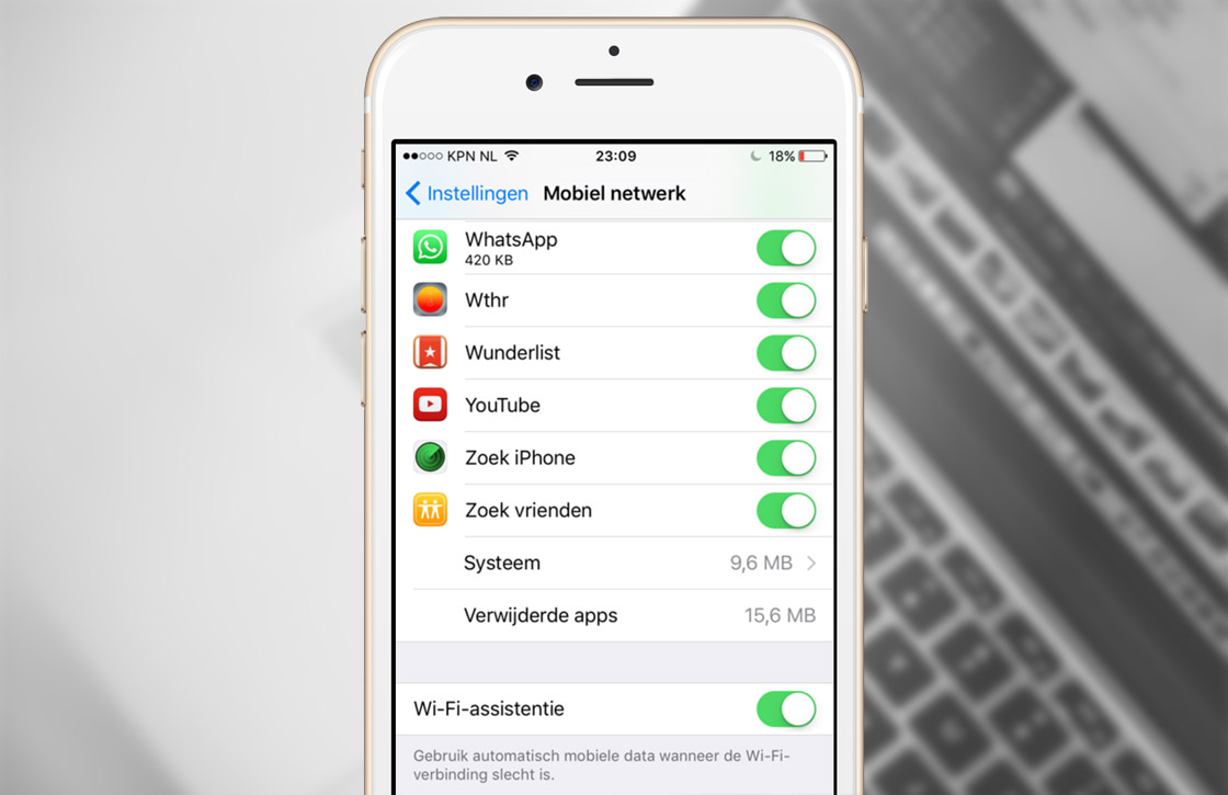 iOS 9.3 toont hoeveel data Wifi Assist opslokt