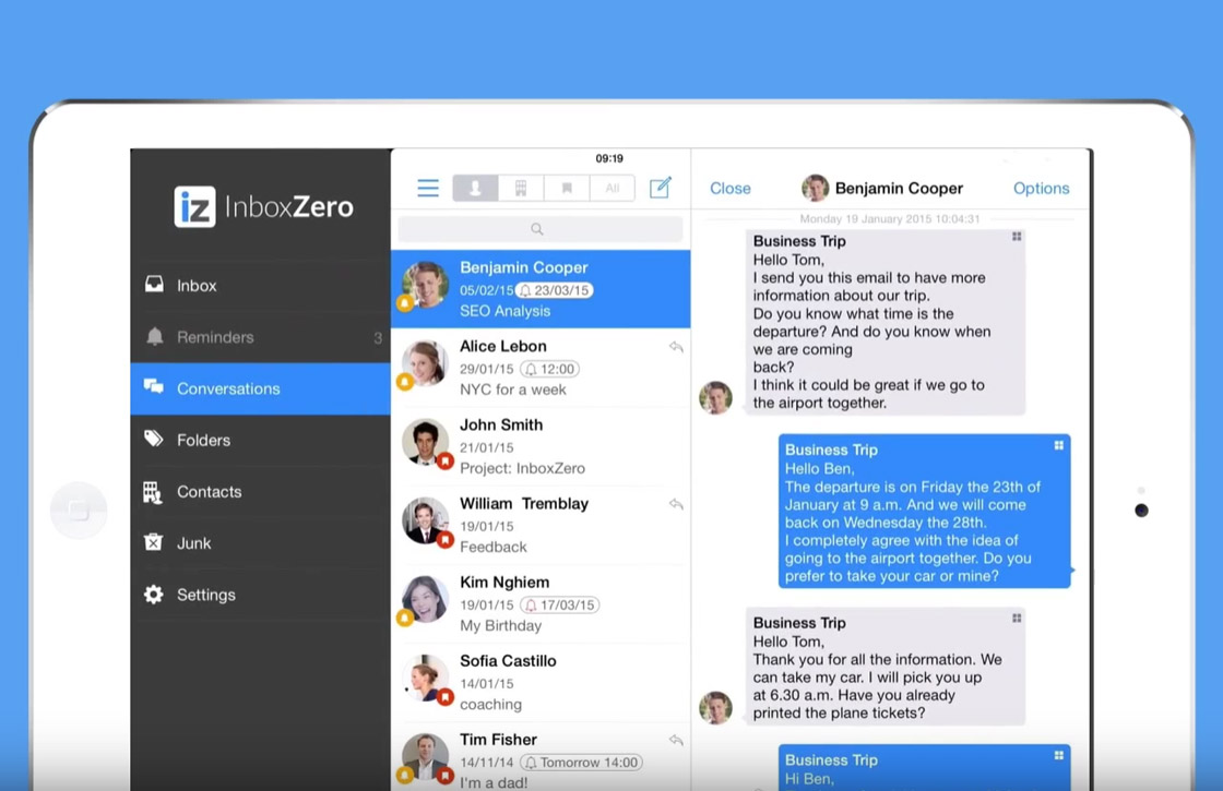 InboxZero toont mailconversaties als chatberichten
